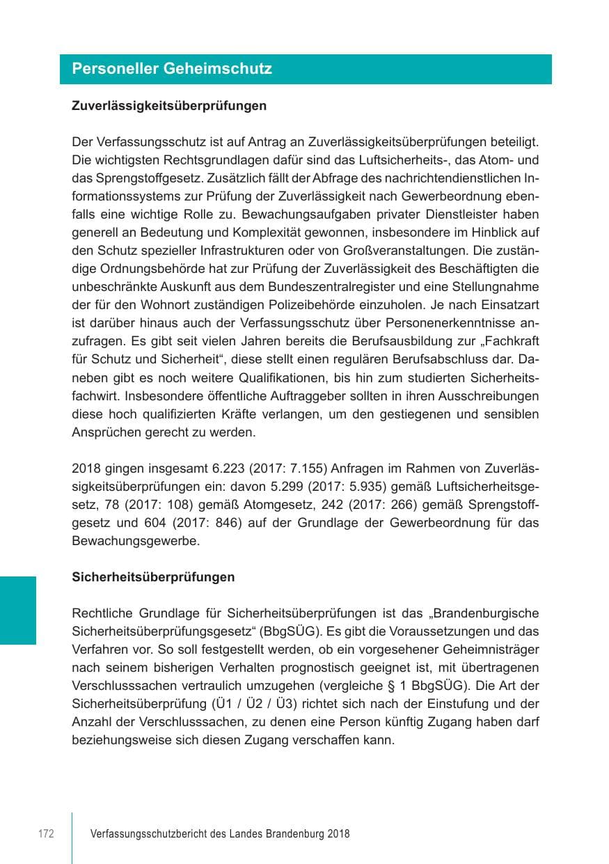 Seite 172 des Verfassungsschutzbericht 2018 Brandenburg