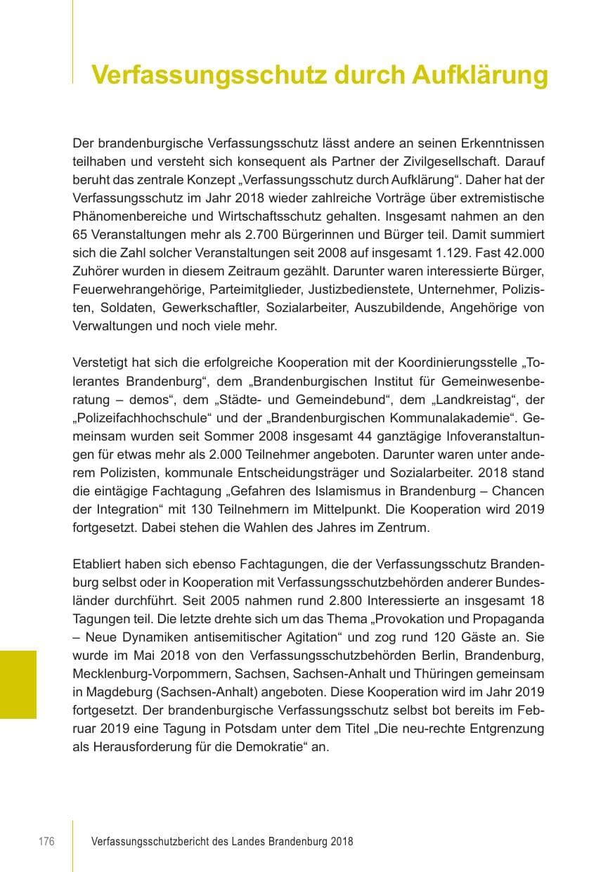 Seite 176 des Verfassungsschutzbericht 2018 Brandenburg
