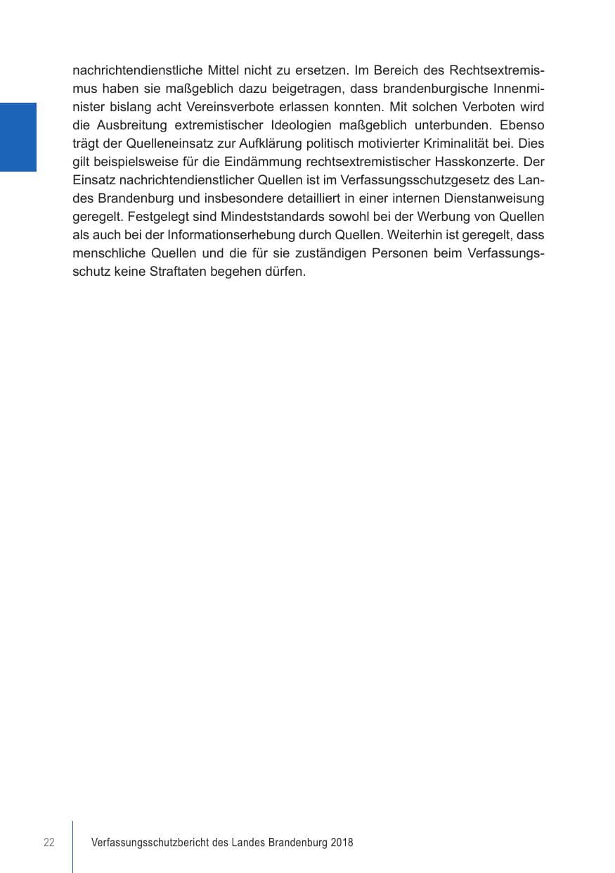 Seite 22 des Verfassungsschutzbericht 2018 Brandenburg