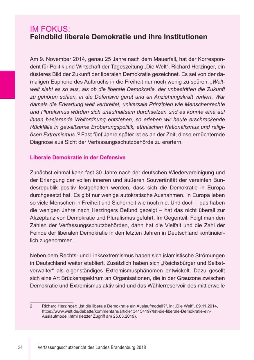 Seite 24 des Verfassungsschutzbericht 2018 Brandenburg