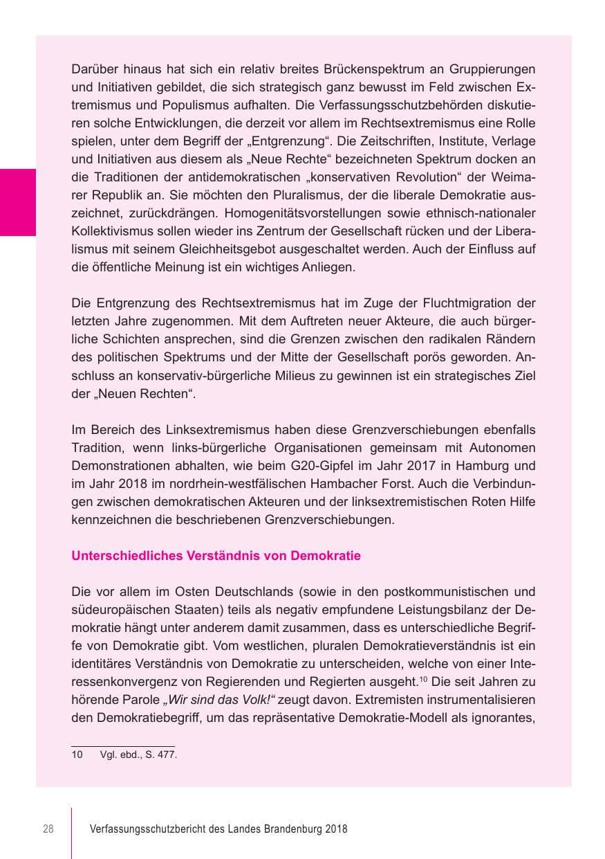 Seite 28 des Verfassungsschutzbericht 2018 Brandenburg