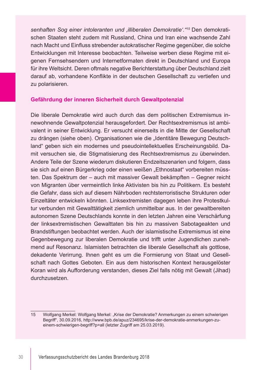 Seite 30 des Verfassungsschutzbericht 2018 Brandenburg