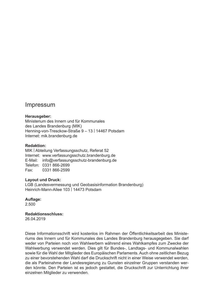 Seite 4 des Verfassungsschutzbericht 2018 Brandenburg