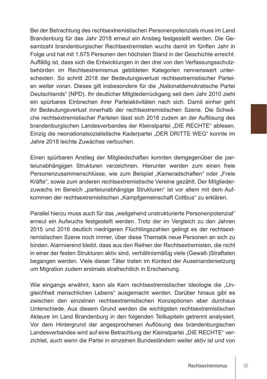 Seite 35 des Verfassungsschutzbericht 2018 Brandenburg
