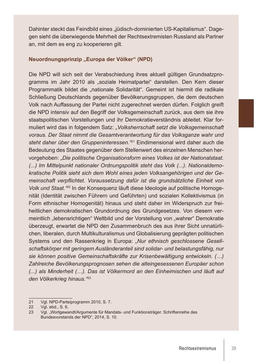 Seite 39 des Verfassungsschutzbericht 2018 Brandenburg