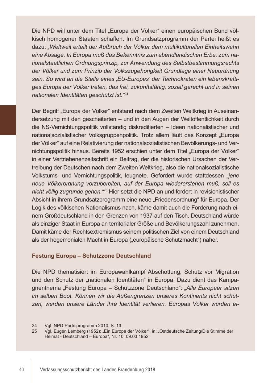 Seite 40 des Verfassungsschutzbericht 2018 Brandenburg