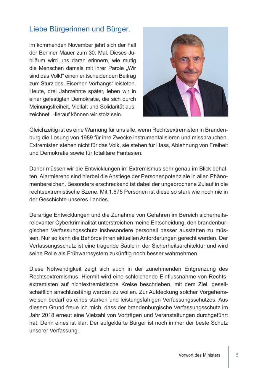 Seite 5 des Verfassungsschutzbericht 2018 Brandenburg