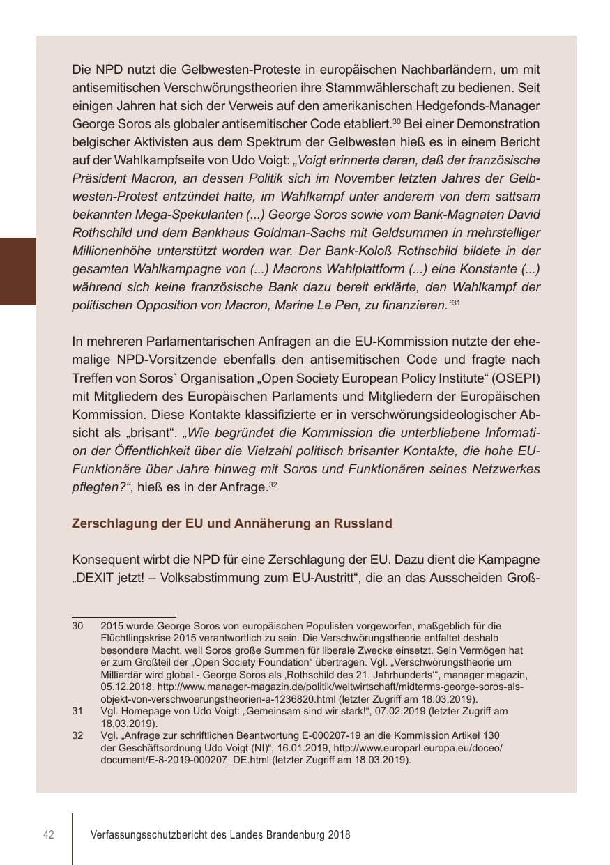 Seite 42 des Verfassungsschutzbericht 2018 Brandenburg