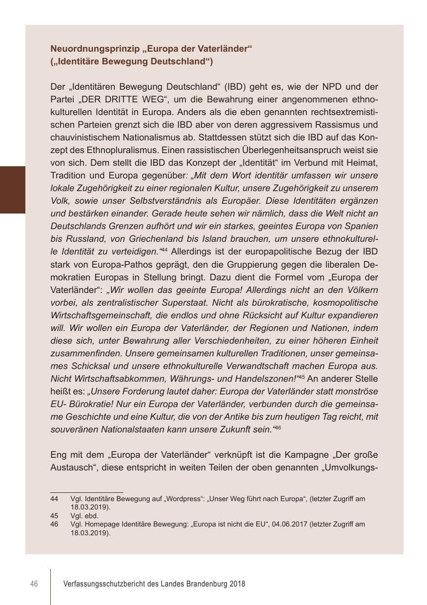Seite 46 des Verfassungsschutzbericht 2018 Brandenburg