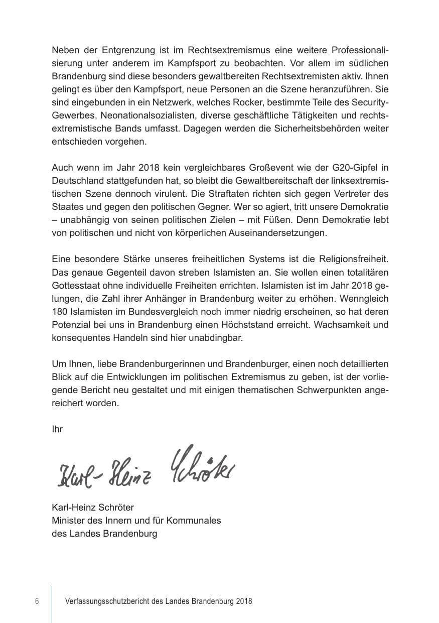 Seite 6 des Verfassungsschutzbericht 2018 Brandenburg