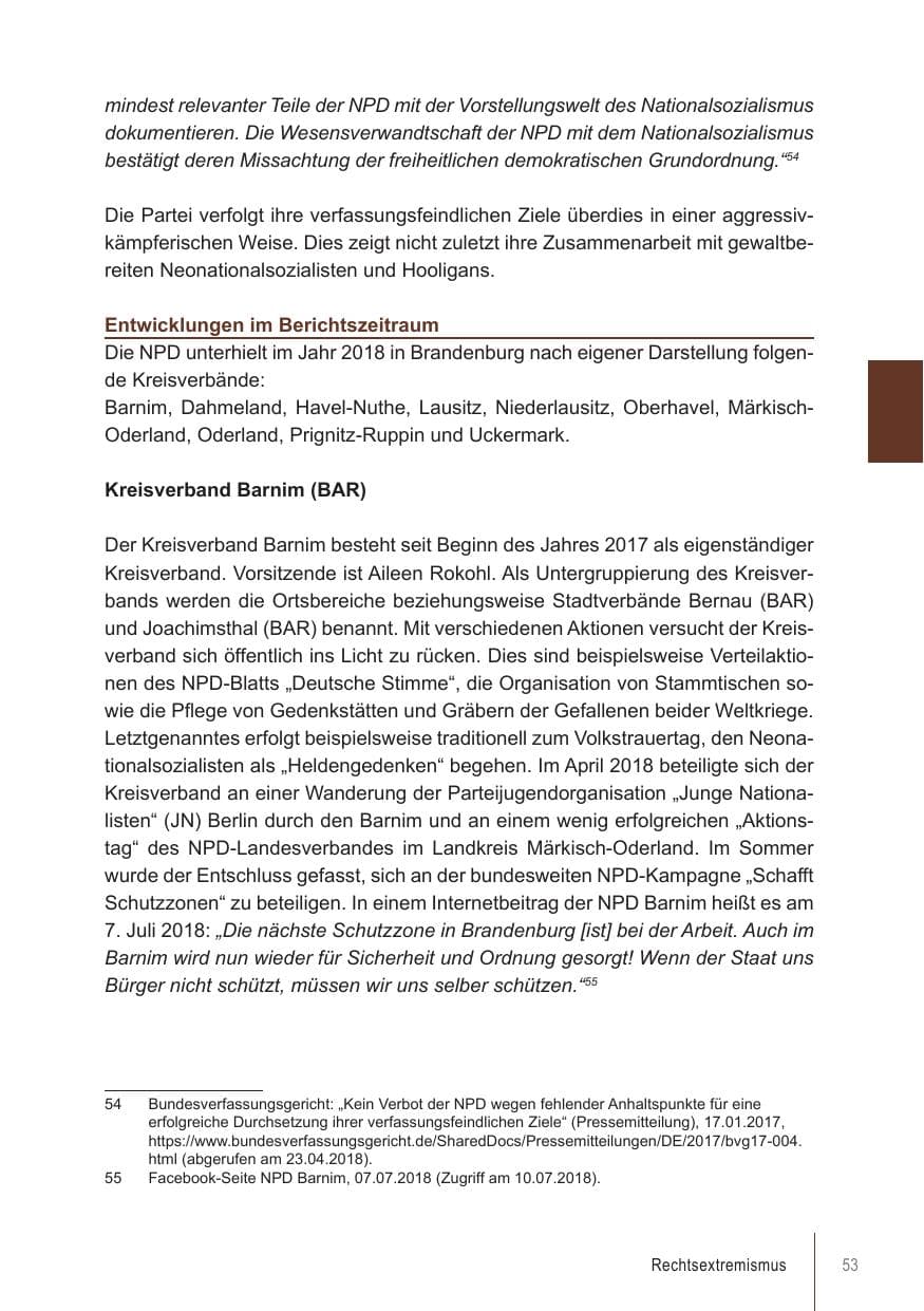 Seite 53 des Verfassungsschutzbericht 2018 Brandenburg