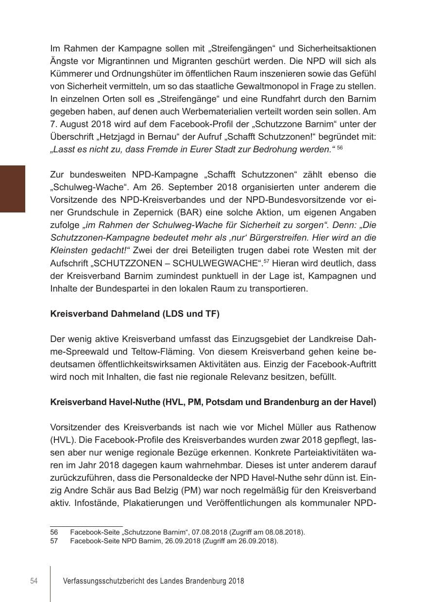 Seite 54 des Verfassungsschutzbericht 2018 Brandenburg