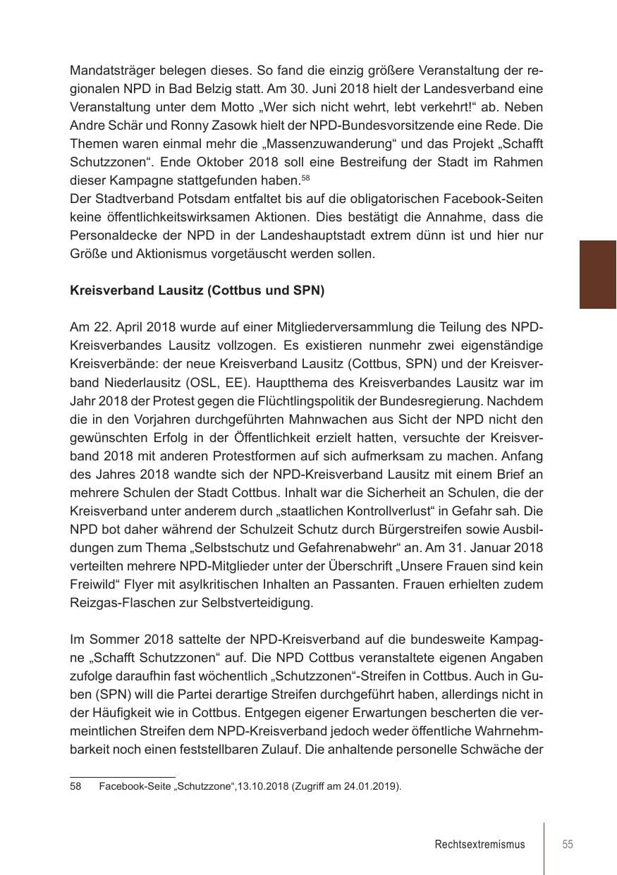 Seite 55 des Verfassungsschutzbericht 2018 Brandenburg
