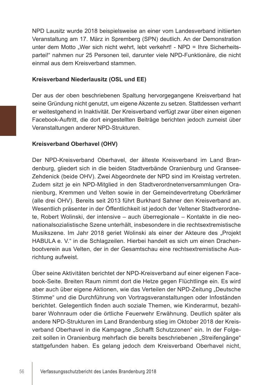Seite 56 des Verfassungsschutzbericht 2018 Brandenburg