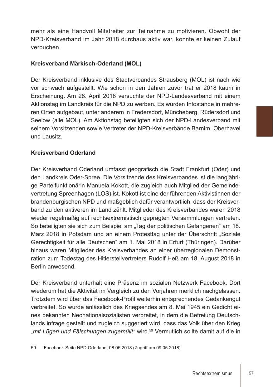 Seite 57 des Verfassungsschutzbericht 2018 Brandenburg