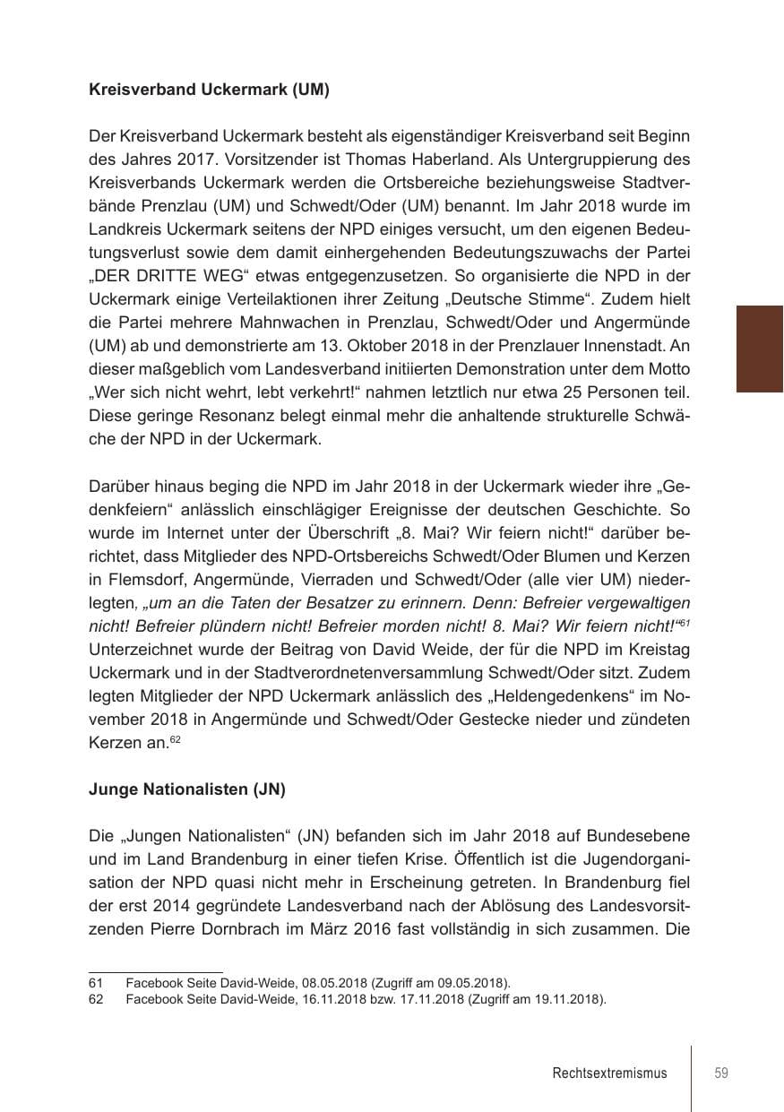 Seite 59 des Verfassungsschutzbericht 2018 Brandenburg