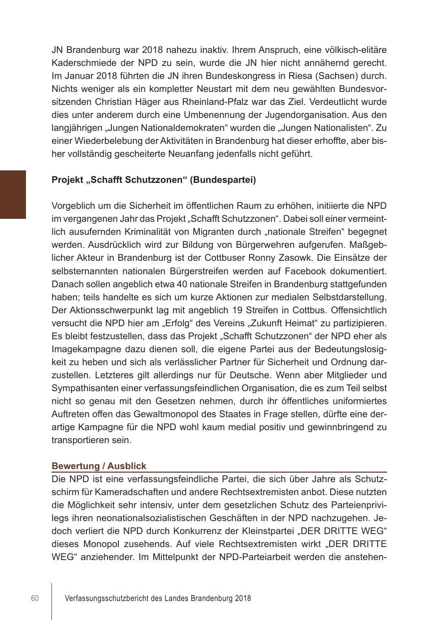 Seite 60 des Verfassungsschutzbericht 2018 Brandenburg