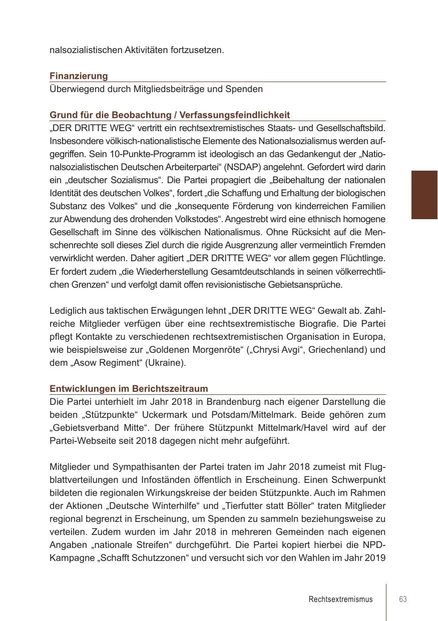 Seite 63 des Verfassungsschutzbericht 2018 Brandenburg