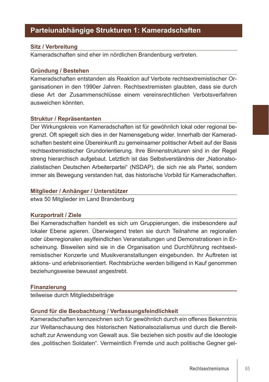 Seite 65 des Verfassungsschutzbericht 2018 Brandenburg
