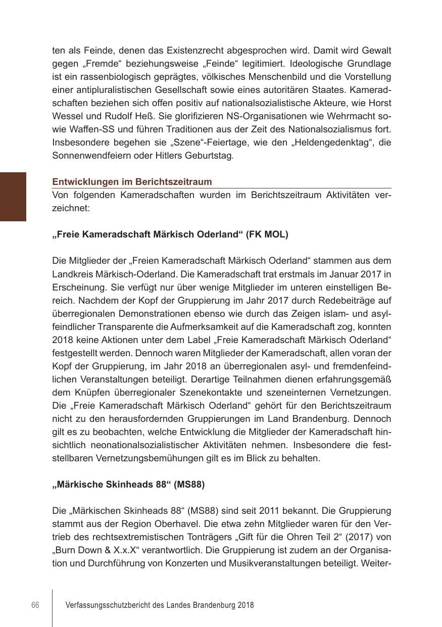 Seite 66 des Verfassungsschutzbericht 2018 Brandenburg