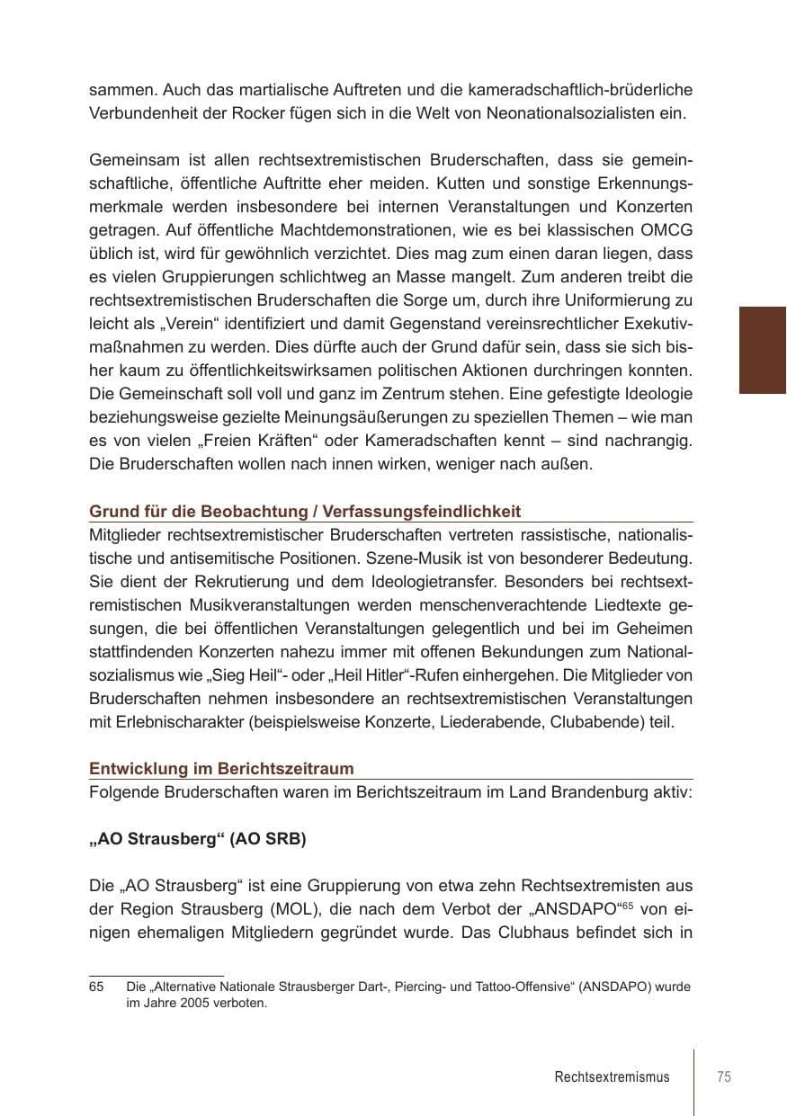 Seite 75 des Verfassungsschutzbericht 2018 Brandenburg