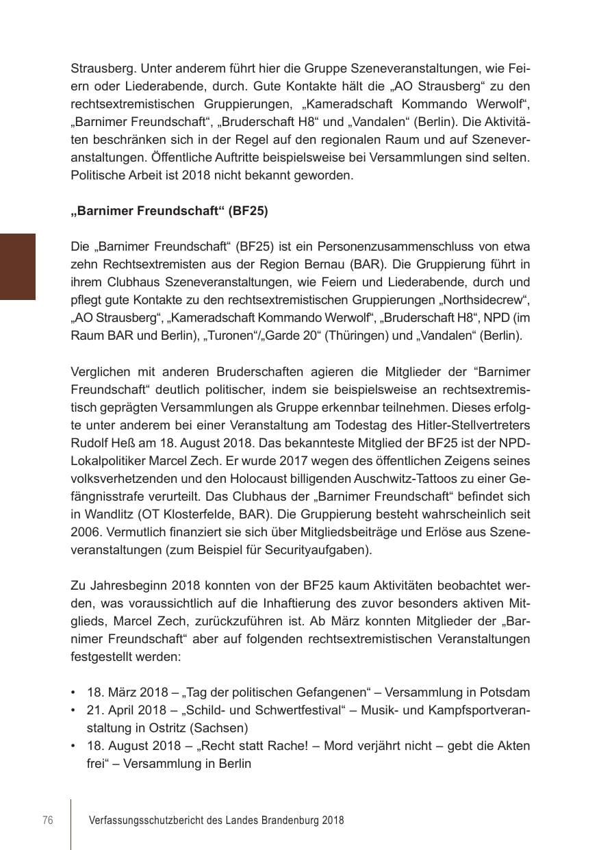 Seite 76 des Verfassungsschutzbericht 2018 Brandenburg