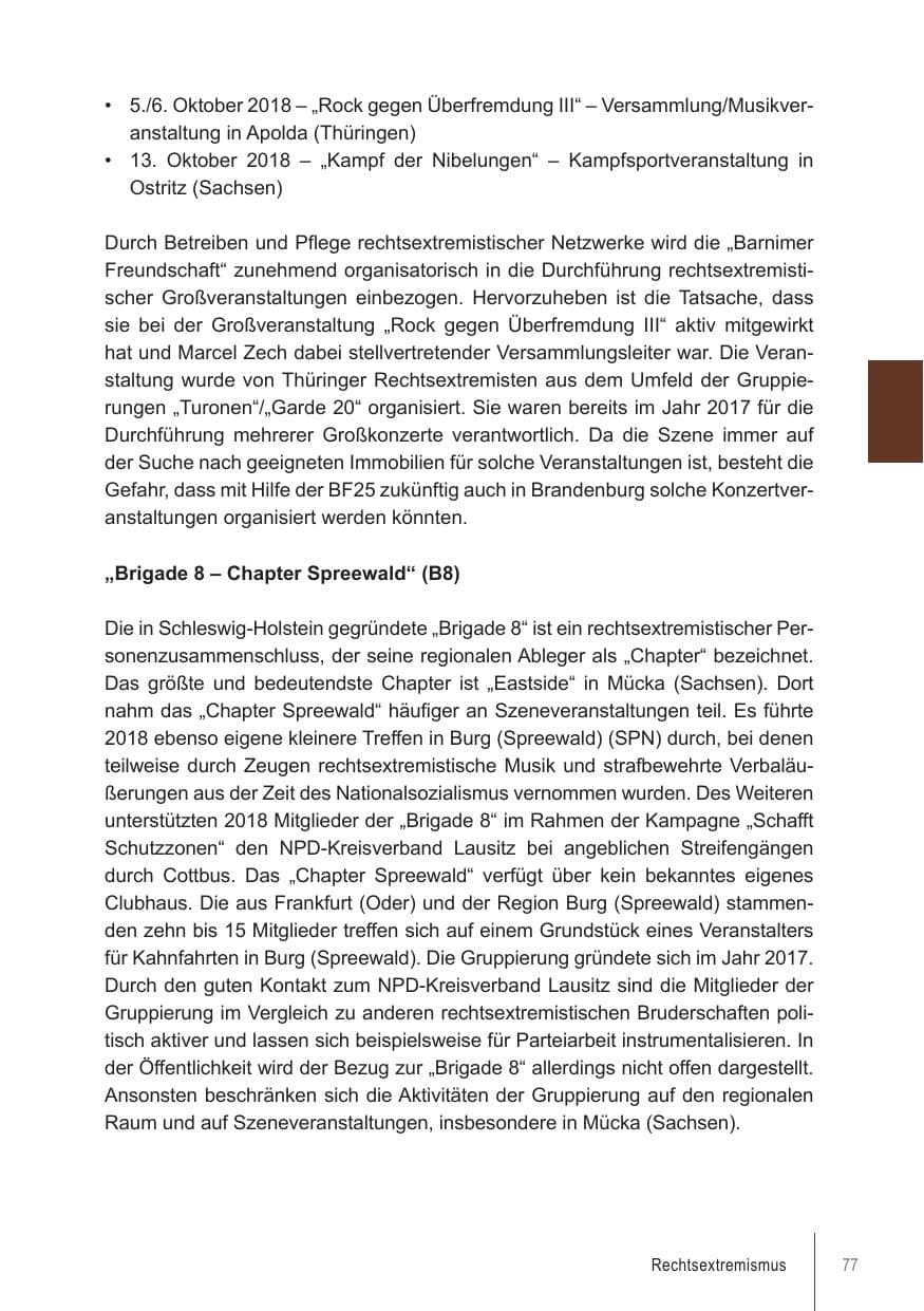 Seite 77 des Verfassungsschutzbericht 2018 Brandenburg