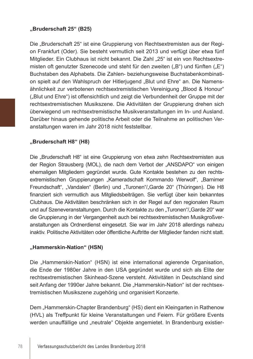 Seite 78 des Verfassungsschutzbericht 2018 Brandenburg