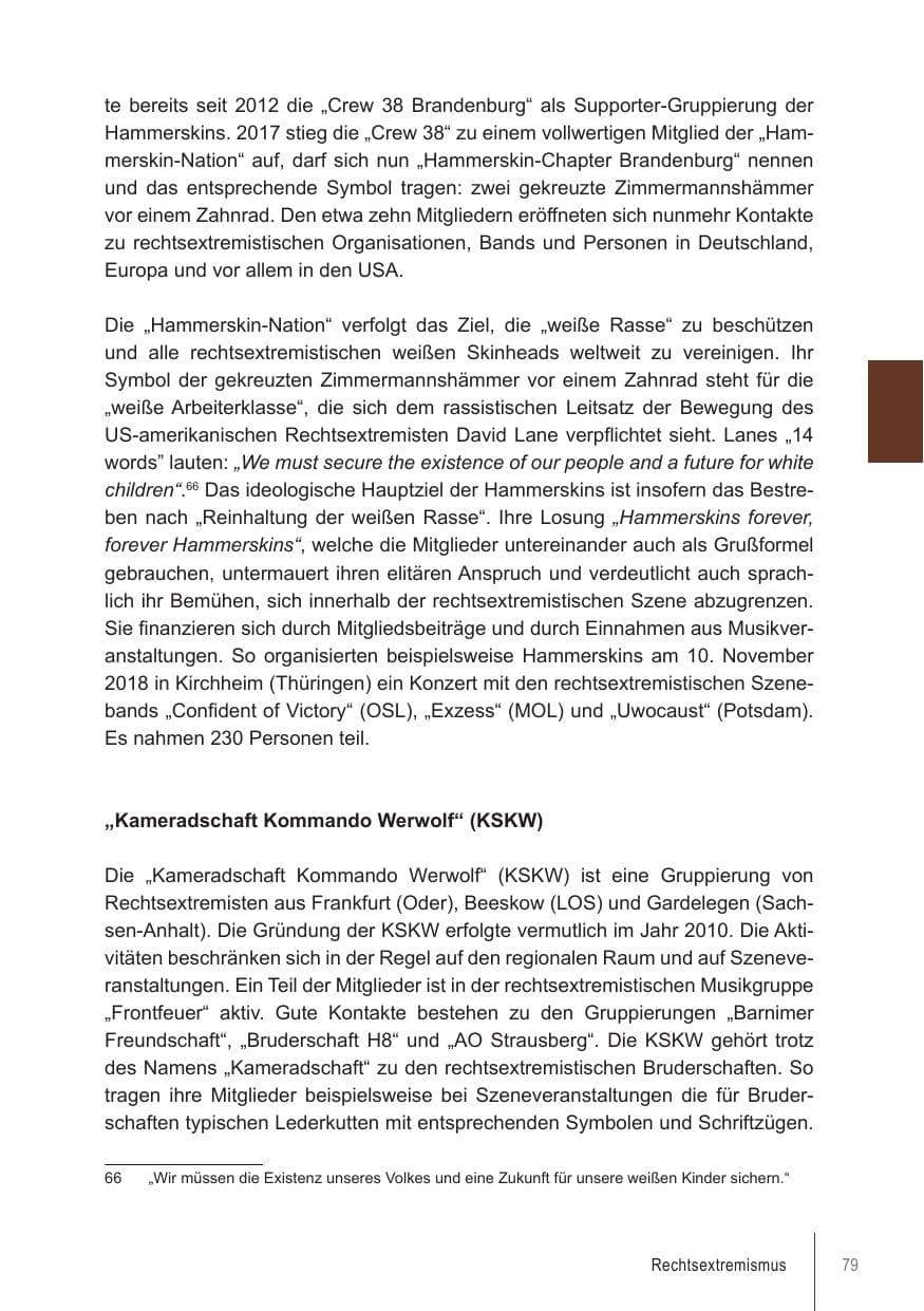 Seite 79 des Verfassungsschutzbericht 2018 Brandenburg
