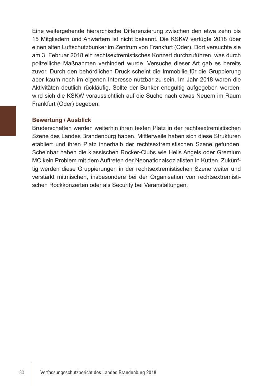Seite 80 des Verfassungsschutzbericht 2018 Brandenburg