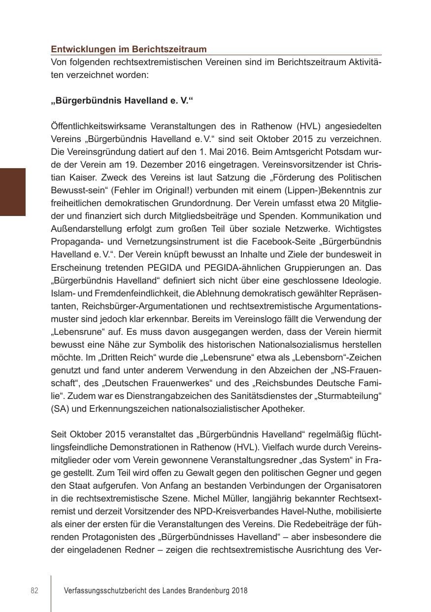 Seite 82 des Verfassungsschutzbericht 2018 Brandenburg