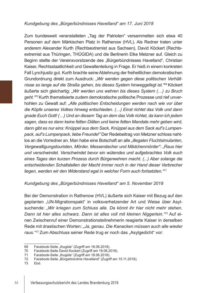Seite 84 des Verfassungsschutzbericht 2018 Brandenburg