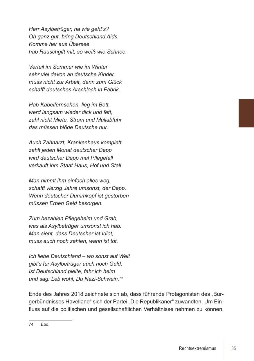 Seite 85 des Verfassungsschutzbericht 2018 Brandenburg