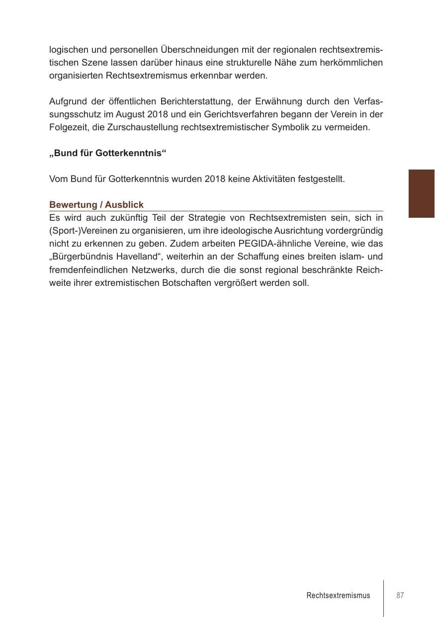 Seite 87 des Verfassungsschutzbericht 2018 Brandenburg