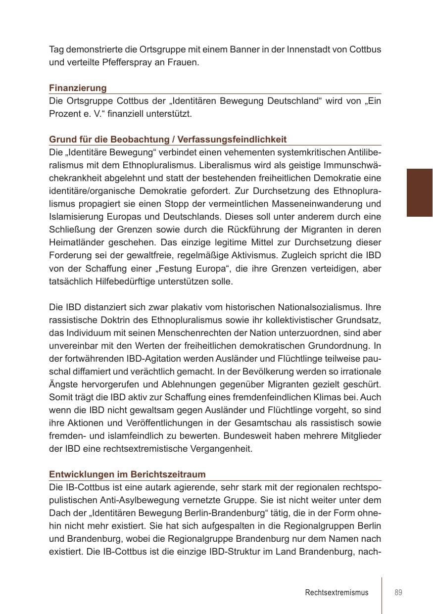 Seite 89 des Verfassungsschutzbericht 2018 Brandenburg