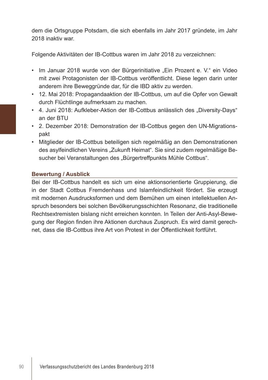 Seite 90 des Verfassungsschutzbericht 2018 Brandenburg