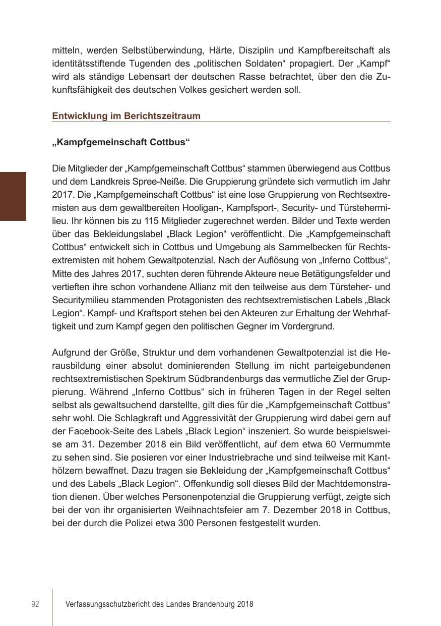 Seite 92 des Verfassungsschutzbericht 2018 Brandenburg