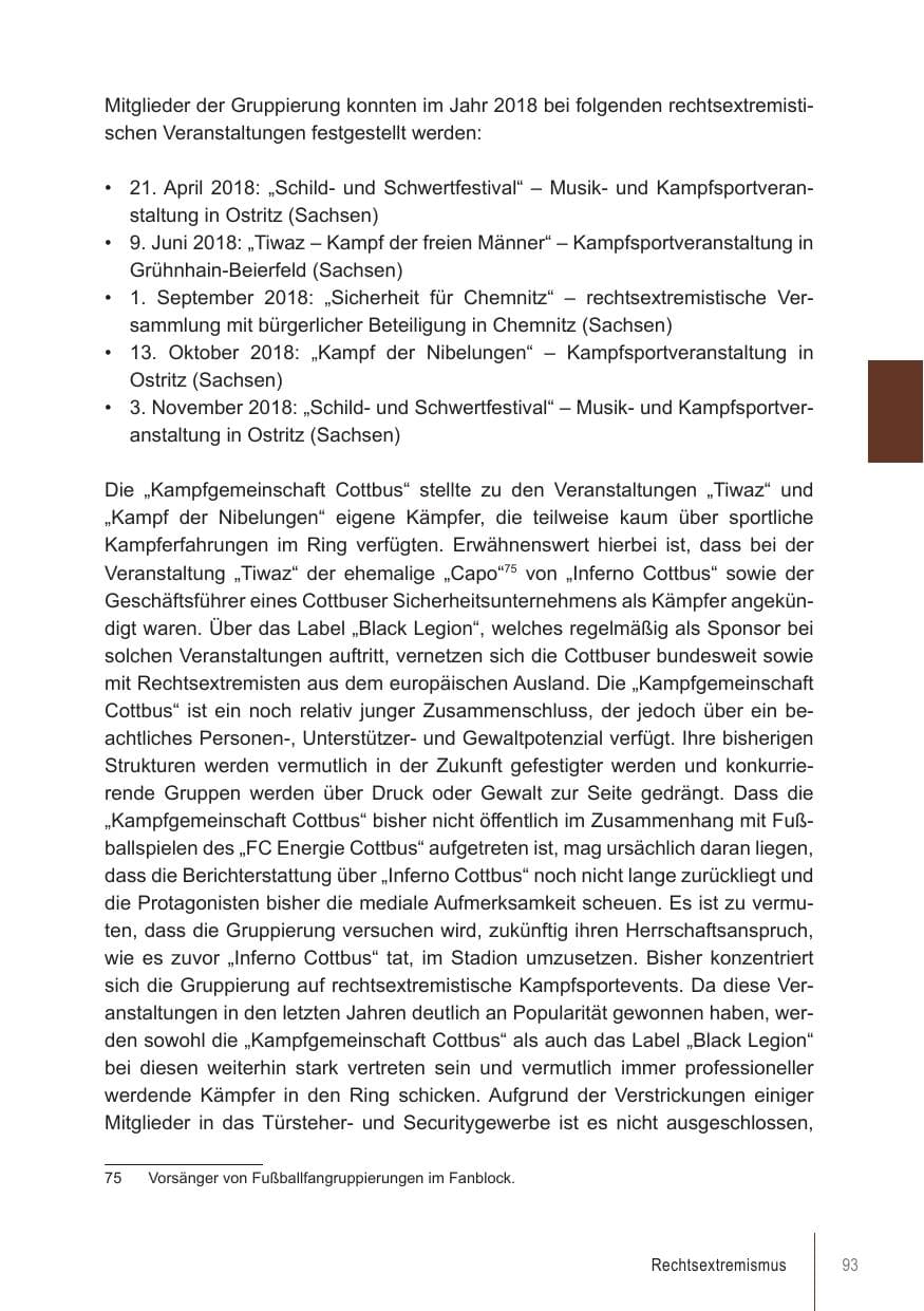 Seite 93 des Verfassungsschutzbericht 2018 Brandenburg