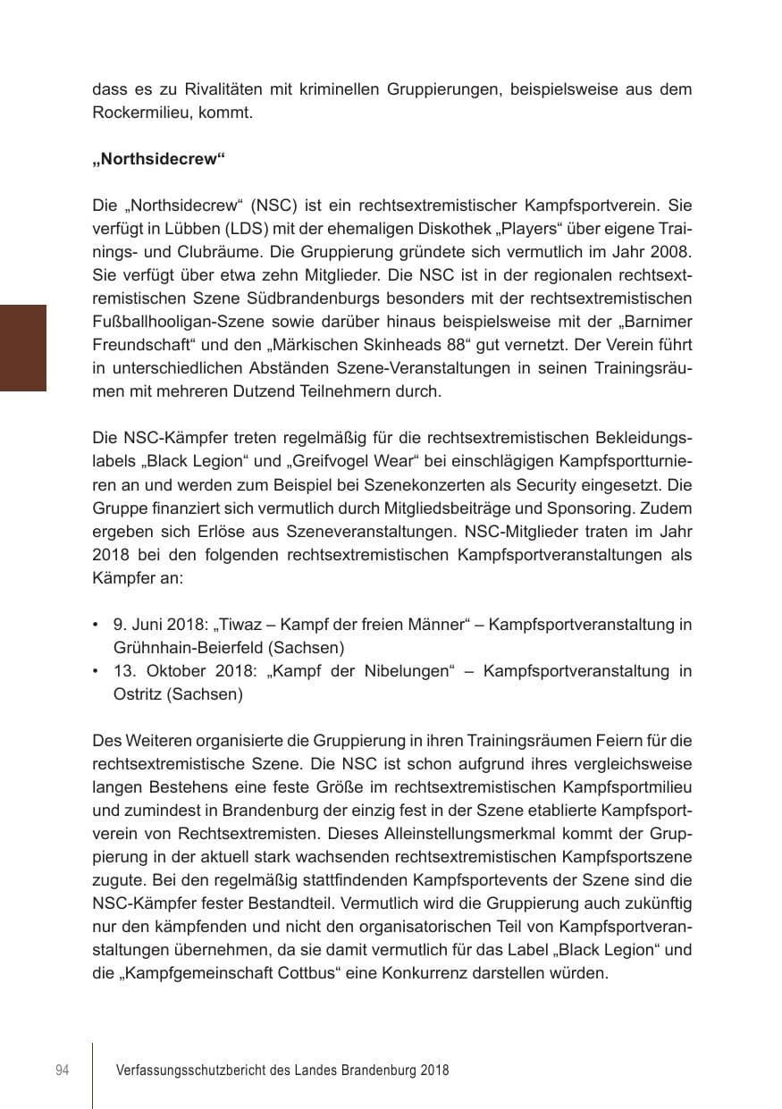 Seite 94 des Verfassungsschutzbericht 2018 Brandenburg