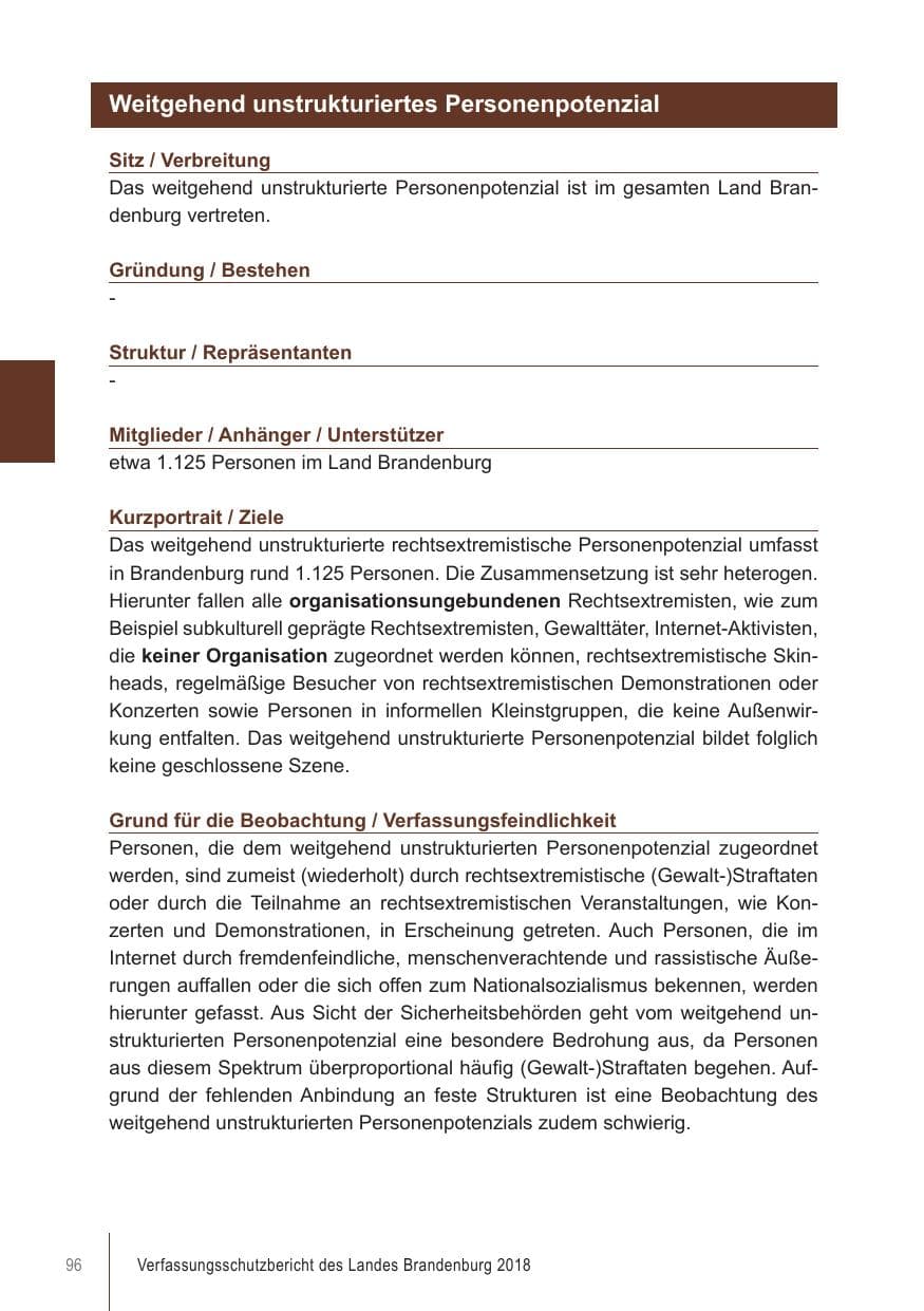 Seite 96 des Verfassungsschutzbericht 2018 Brandenburg