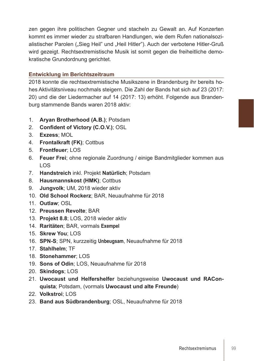 Seite 99 des Verfassungsschutzbericht 2018 Brandenburg