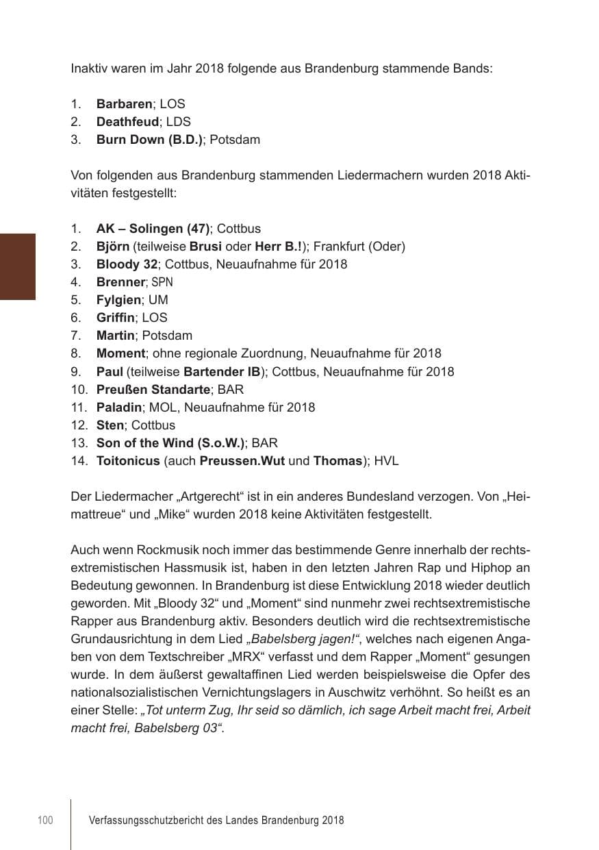 Seite 100 des Verfassungsschutzbericht 2018 Brandenburg