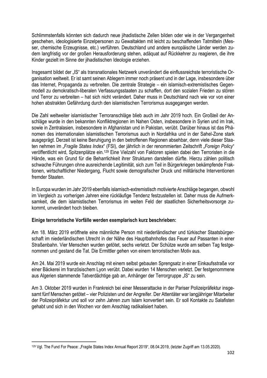 Seite 102 des Verfassungsschutzbericht 2019 Brandenburg