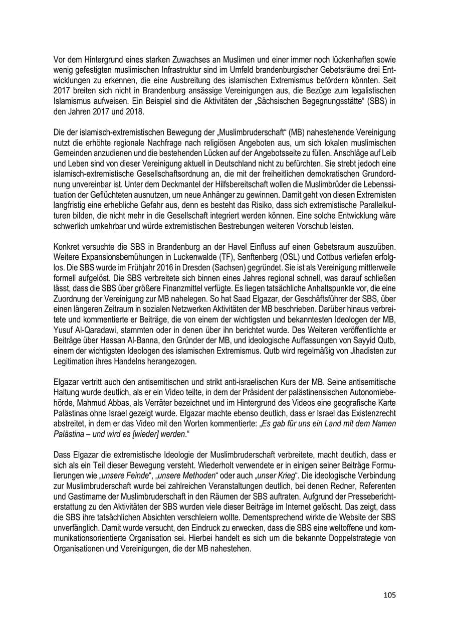 Seite 105 des Verfassungsschutzbericht 2019 Brandenburg