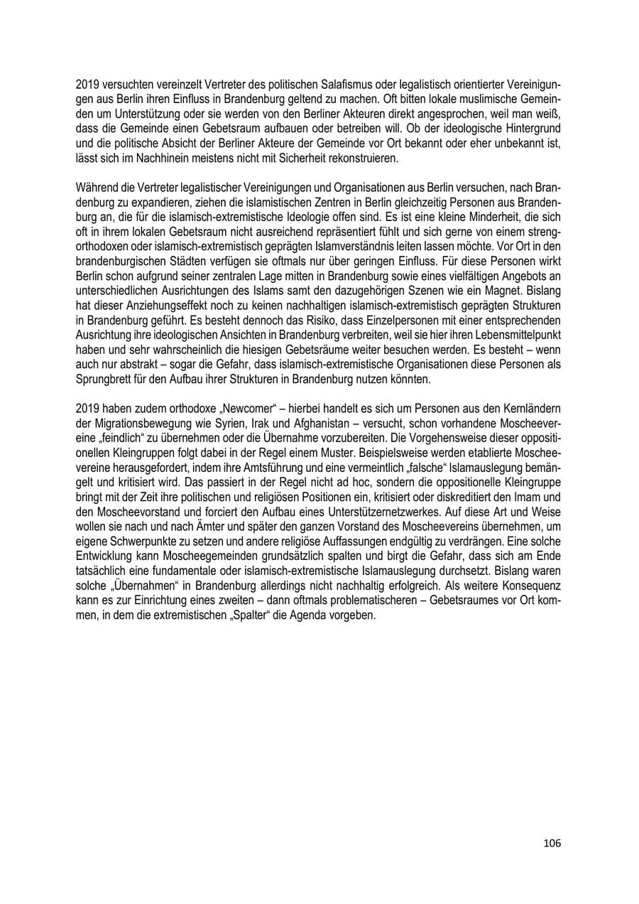 Seite 106 des Verfassungsschutzbericht 2019 Brandenburg
