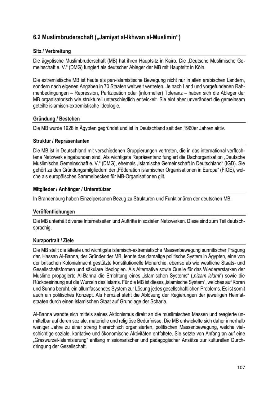 Seite 107 des Verfassungsschutzbericht 2019 Brandenburg