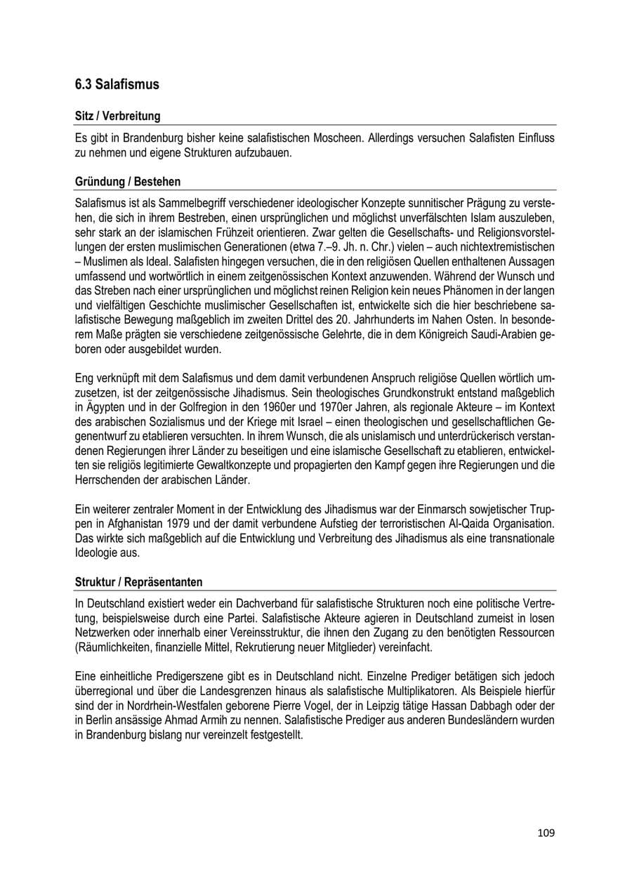 Seite 109 des Verfassungsschutzbericht 2019 Brandenburg