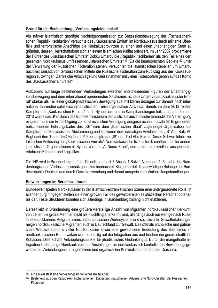 Seite 114 des Verfassungsschutzbericht 2019 Brandenburg