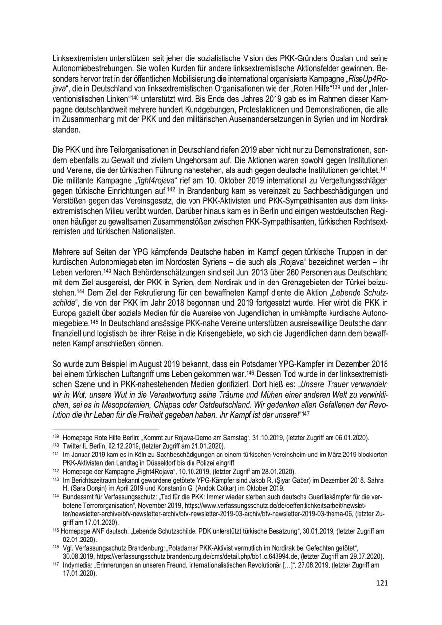 Seite 121 des Verfassungsschutzbericht 2019 Brandenburg
