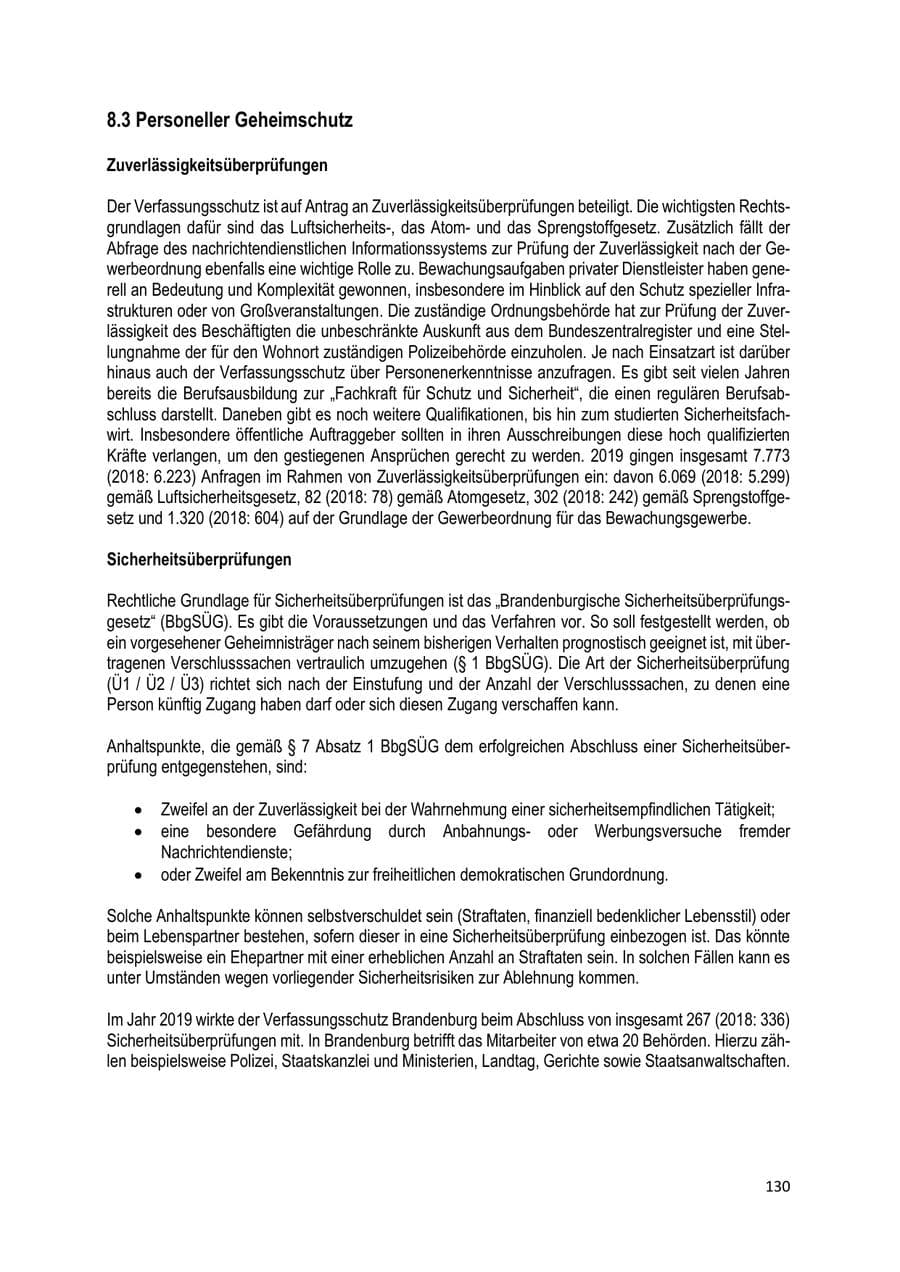 Seite 130 des Verfassungsschutzbericht 2019 Brandenburg